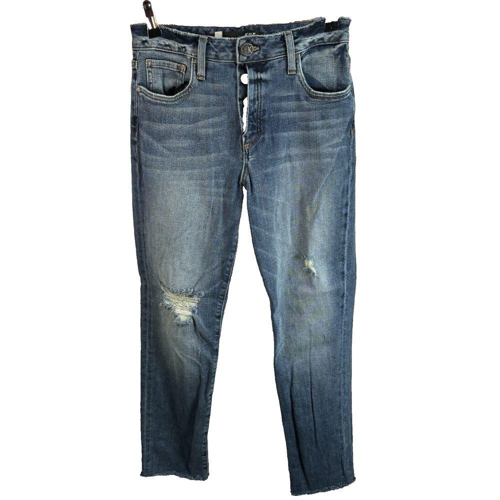 Kut From the Kloth Jeans Size 2 Distressed Reese Ankle Straight Leg Mid Rise